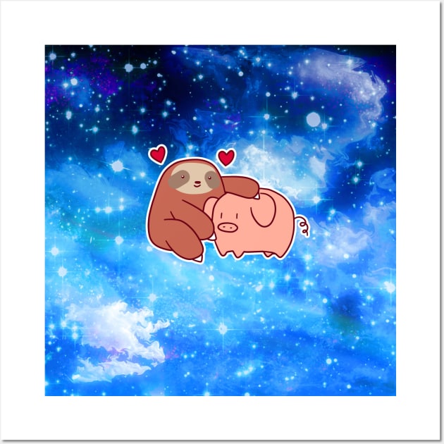 Sloth Loves Pig Night Sky Wall Art by saradaboru